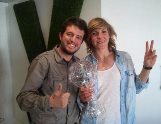 Avec Nelly Moenne-Loccoz, championne de snowboardcross, après une interveiw en 2015