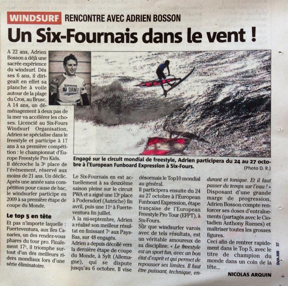 Article écrit pour Var Matin à propos d'Adrien Bosson - septembre 2013