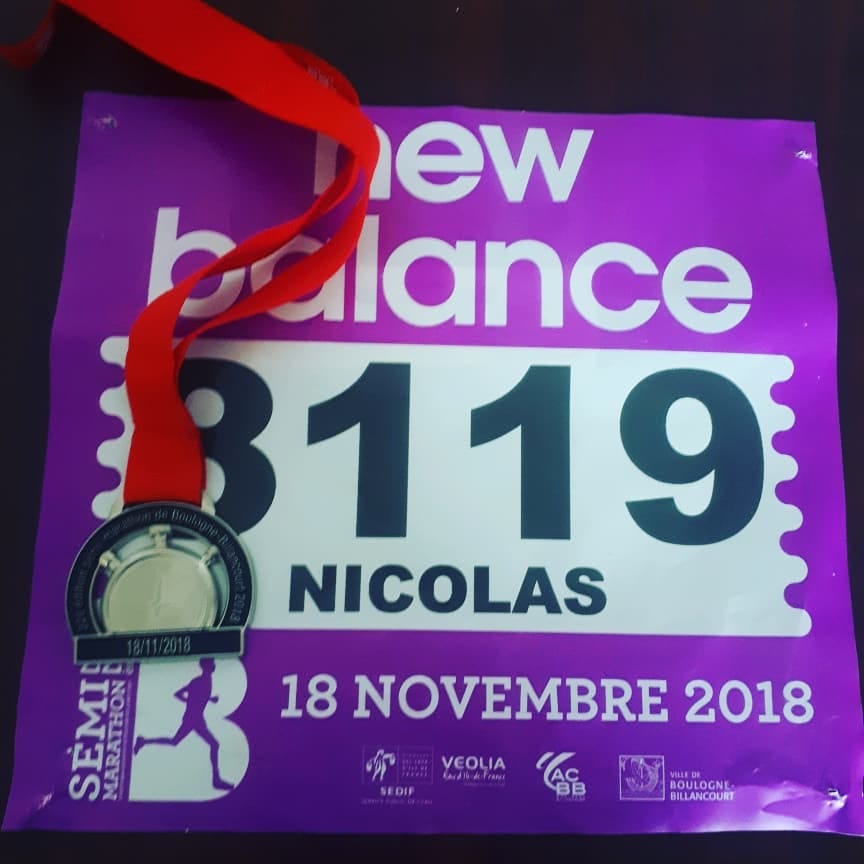 Dossard du semi-marathon de Boulogne-Billancourt 2018