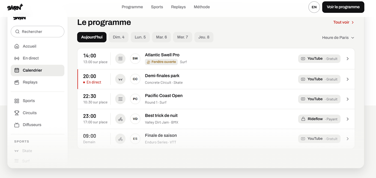 Showrrun.tv (SWRN+), site web informant sur les lives et replays dans les action sports, développé par Tony Trancard